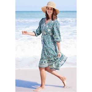 Soft Surroundings Lrg  Green/blue/white Boho Midi Dress